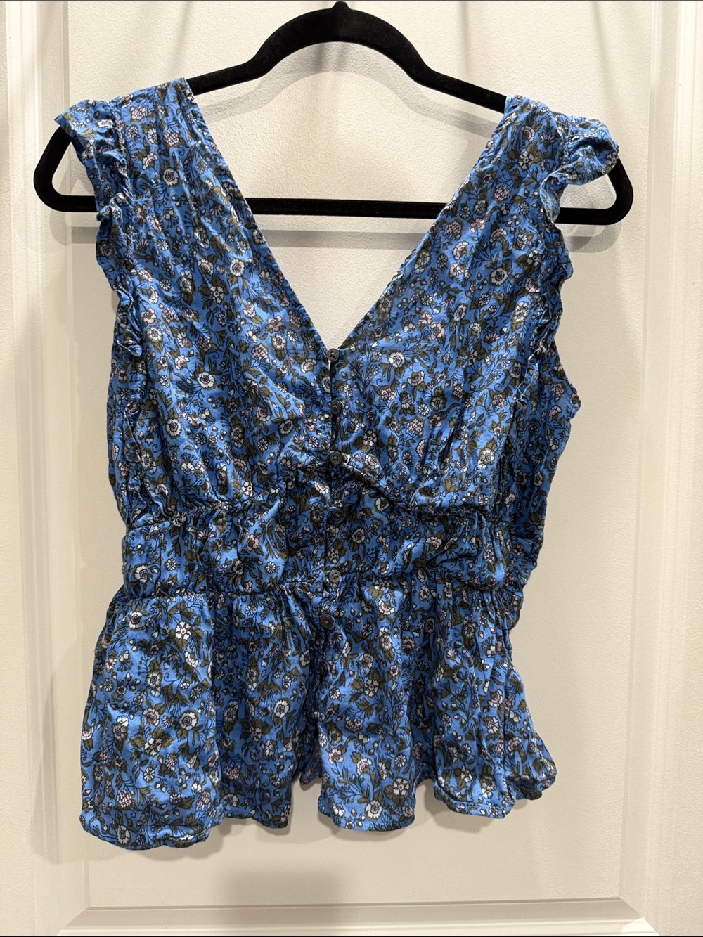 Old Navy Blue Floral V-Neck Peplum Cami